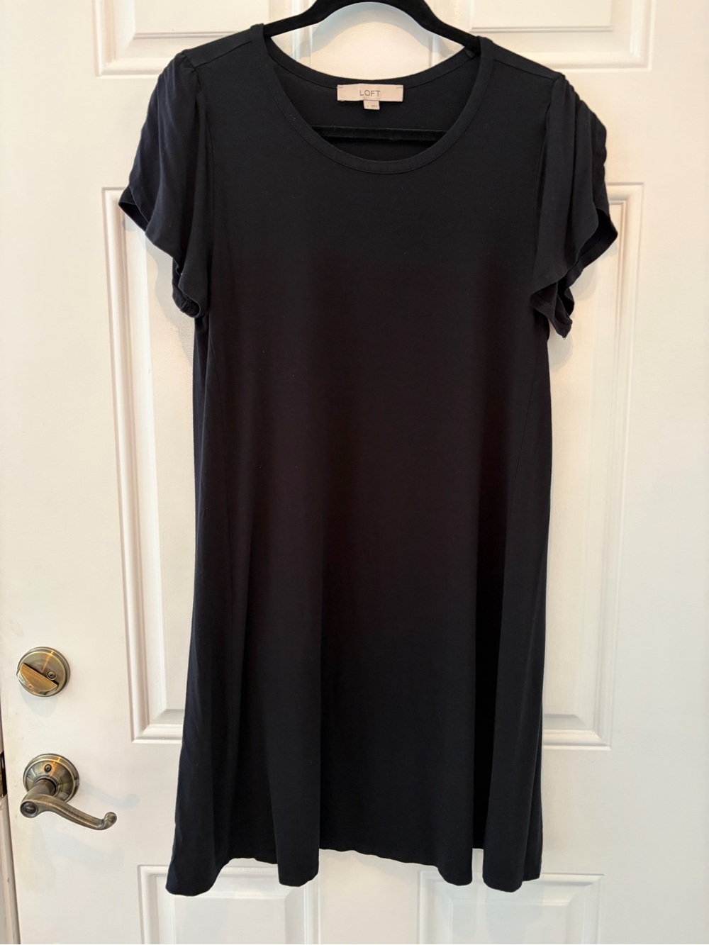 LOFT Black Short Flutter Sleeve Swing Dress